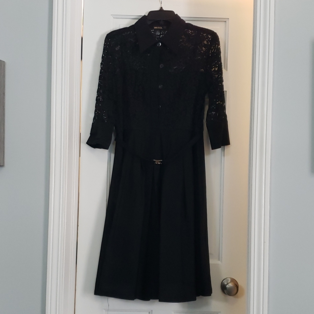 Black lace button up dress